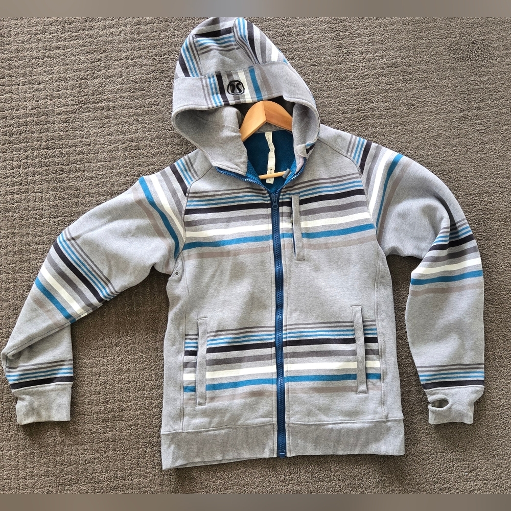 lululemon athletica Gray and Blue Striped Hoodie